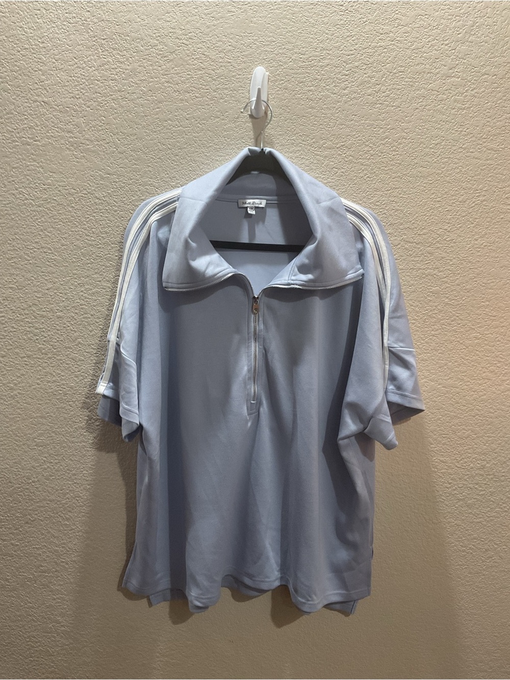 white birch Sky Blue Half-Zip Polo with White Shoulder Stripes